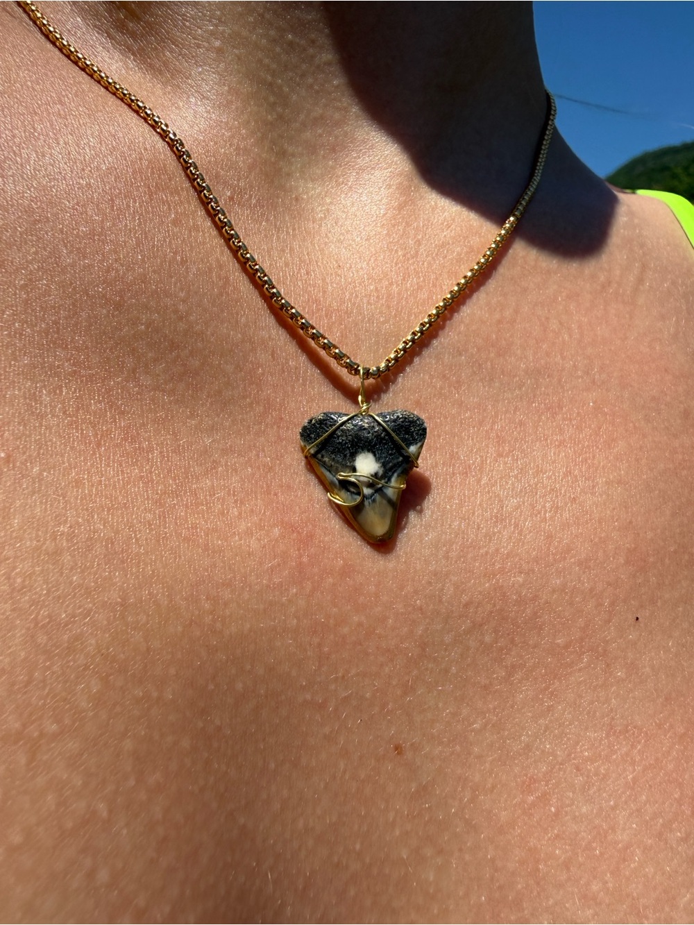 Handmade Gold Wave Wire Wrapped Shark Tooth Necklace